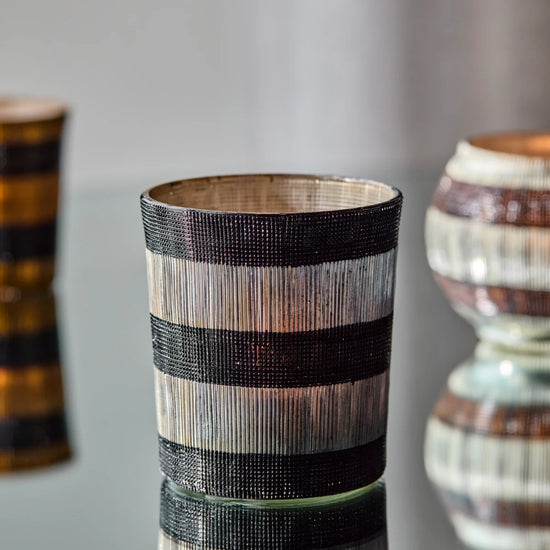 Teelichthalter, HDStripe, Schwarz;Off-White