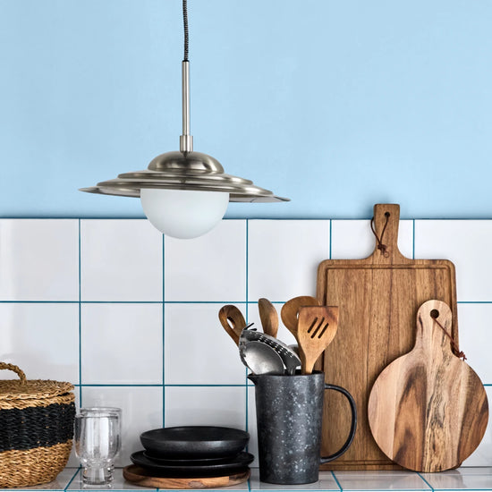 Lampe, HDCoin, Børstet sølvfinish;Mat hvid