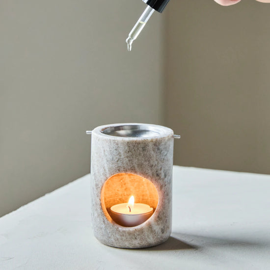 Oil burner, MKMarble, Beige, Silver finish