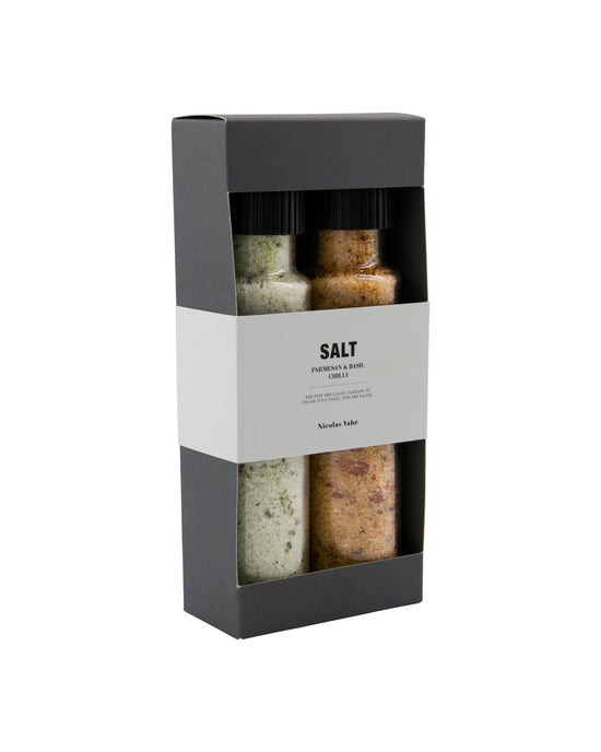 Geschenkbox, Nicolas Vahé Parmesan- und Basilikumsalz und Chilisalz