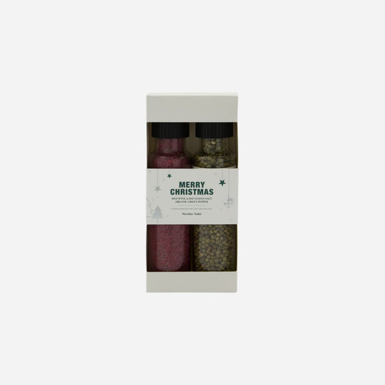 Gift box, Nicolas Vahé Christmas essentials - Salt, red wine & bay leaves & organic green pepper.