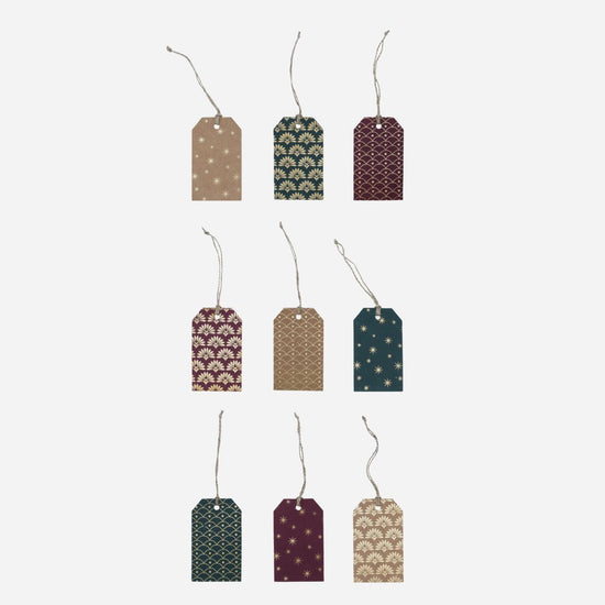 Gift tag w. string, HDSaa, Golden/Green/Burgundy