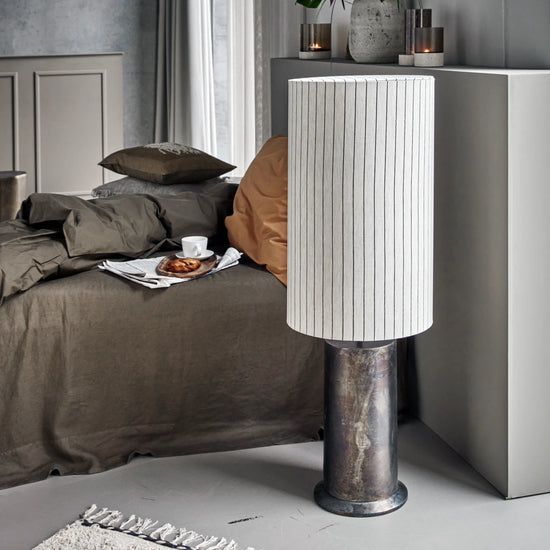 Stehlampe, HDRafi base with HDShade, Antique brown base / Off-white w. black stripes shade