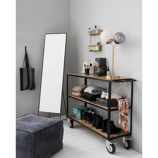 Shelving unit w. 4 wheels, Black;Wood