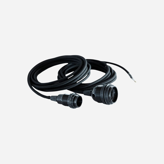 Stoffkabel mit Fassung und zwei Kupplungsringen, Schwarz