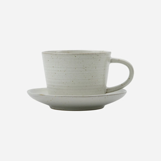 Tasse m. Untertasse, HDPion, Grau/Weiß