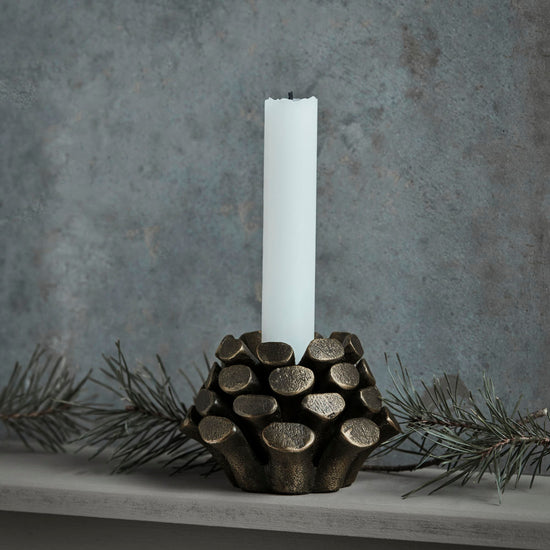 Candle holder, HDPine Cone, Antique brass finish