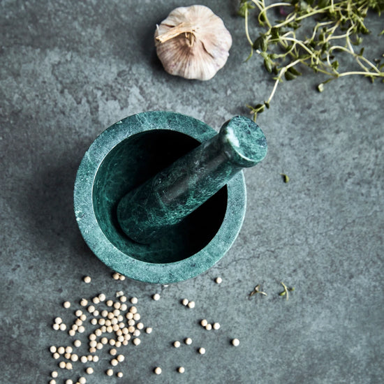 Mortar w. pestle, HDArb, Dark green