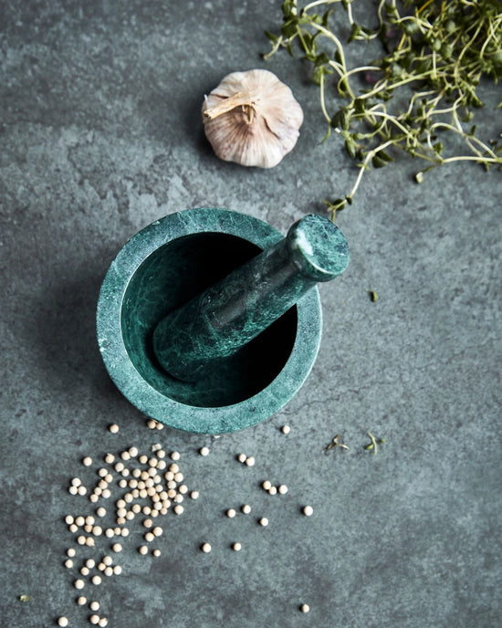 Mortar w. pestle, HDArb, Dark green