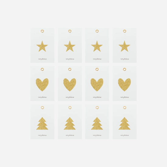 Gift tag, HDGlitr, White, Golden