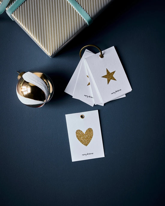 Gift tag, HDGlitr, White, Golden