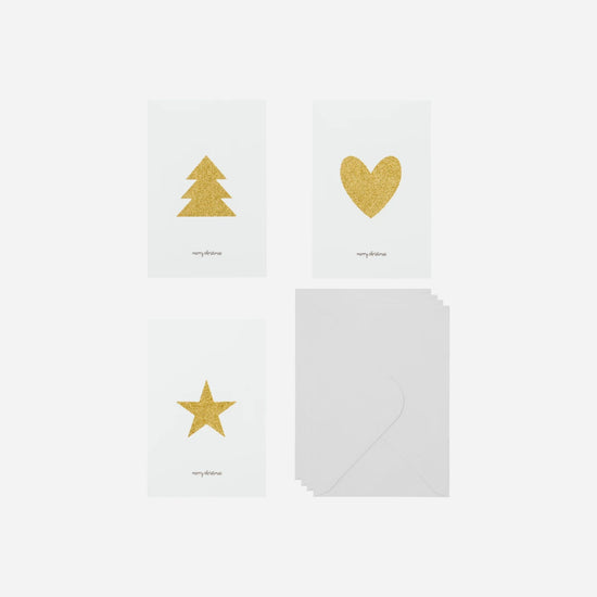 Greeting card, HDGlitr w. envelope, White, Golden