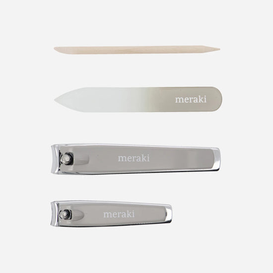 Nagelset, MKw. cuticle pusher, nail file, small clipper and large clipper, Grau