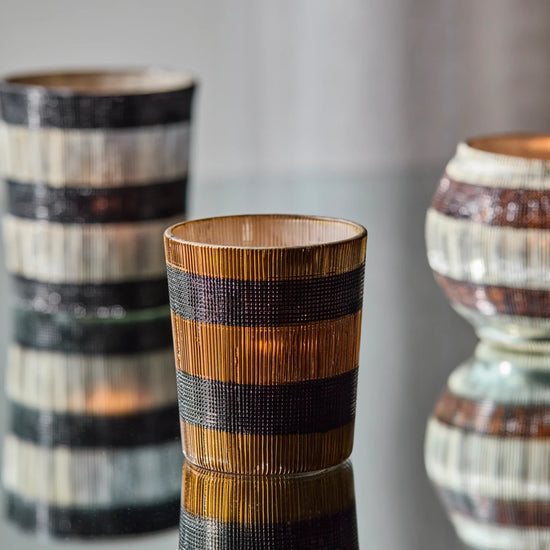 Tealight holder, HDStripe, Brown, Black
