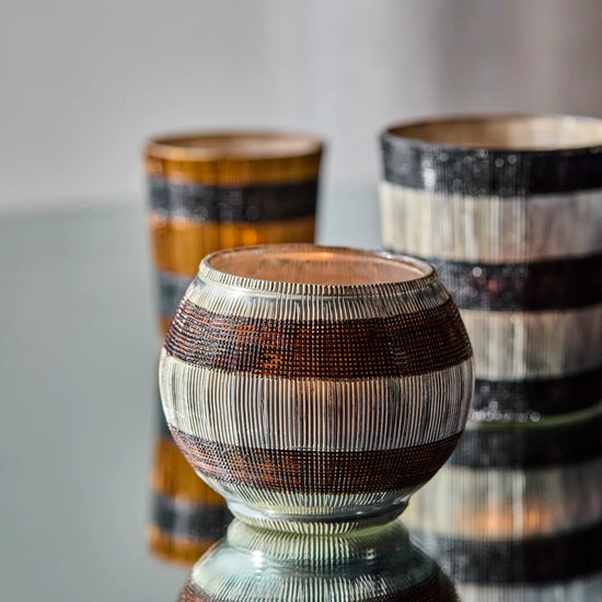 Tealight holder, HDStripe, Silver finish;Brown