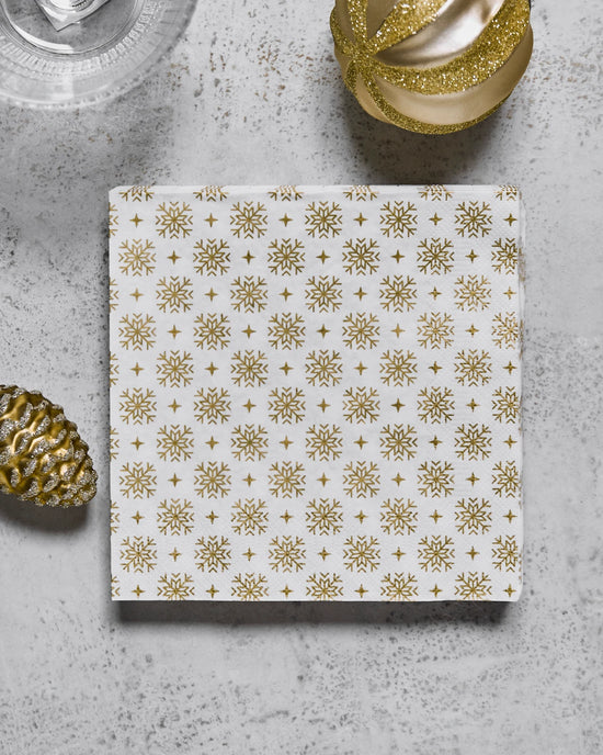 Napkins, HDSnowflakes, White, Gold