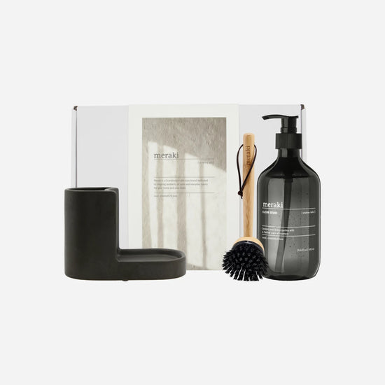 Gift box, dark grey holder + nature brush + shadow lake dish wash, 490 ml