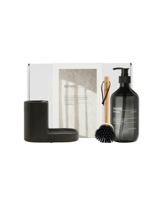 Gift box, dark grey holder + nature brush + shadow lake dish wash, 490 ml