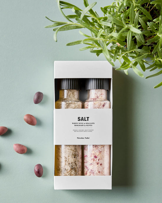 Gift box, Salt white wine & shallots + salt rosemary & olives, 310|310 g|g