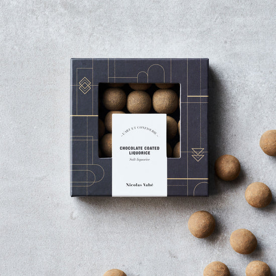 Chocolate coated liquorice, salt